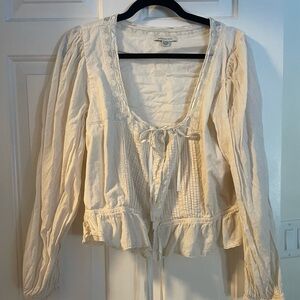 American Eagle Outfitters Cream Blouse with Tie Front